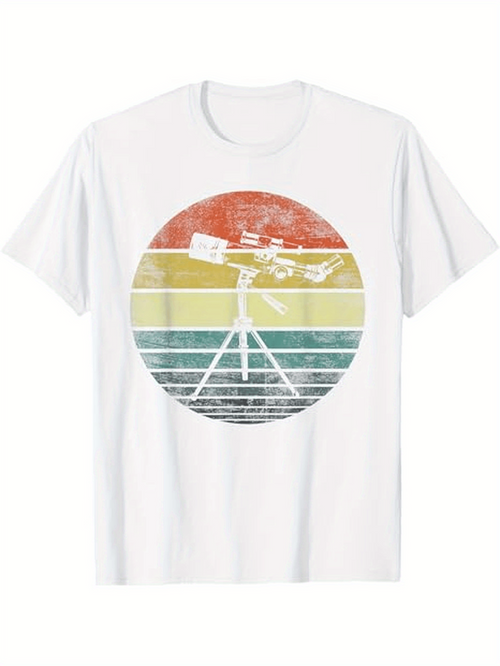Men's Graphic T-Shirt Retro Sunset Stripes With Silhouetted Stargazing Telescope Tripod