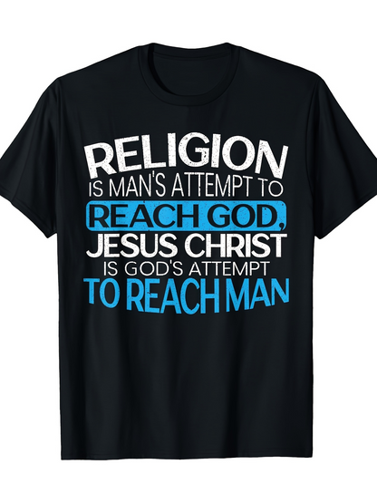 Men's Graphic T-Shirt Religion Jesus Christ Lettering With Inspiring Blue And White Typography On T Shirt