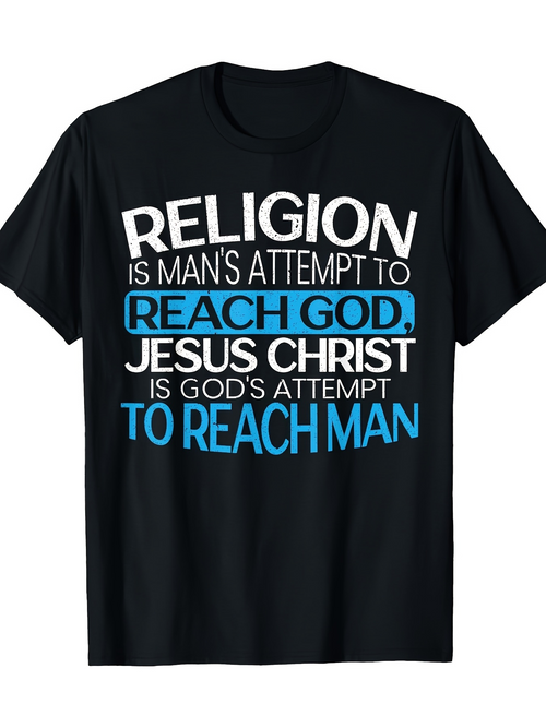 Men's Graphic T-Shirt Religion Jesus Christ Lettering With Inspiring Blue And White Typography On T Shirt