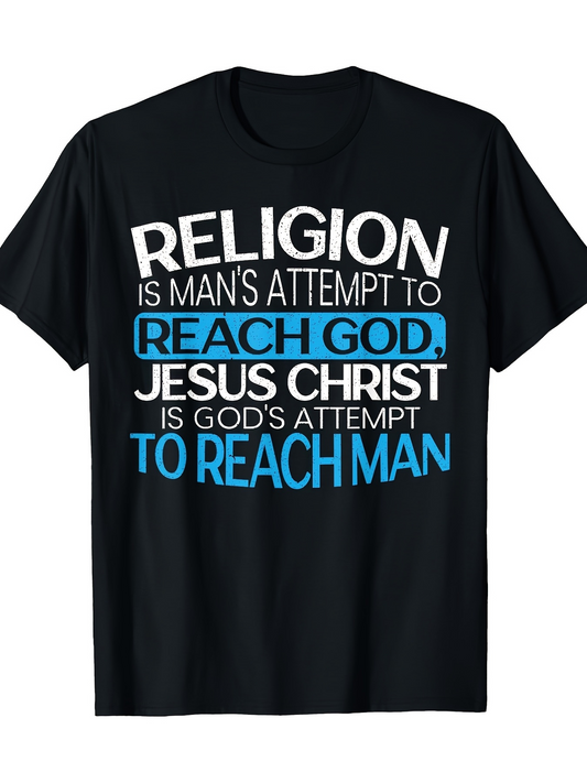 Men's Graphic T-Shirt Religion Jesus Christ Lettering With Inspiring Blue And White Typography On T Shirt