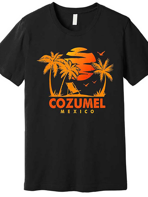 Men's Graphic T-Shirt Cozumel Mexico Tropical Sunset With Birds And Palm Trees