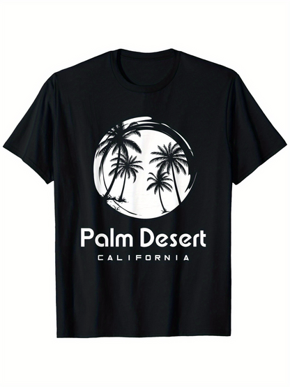 Men's Graphic T-Shirt Palm Desert California Sunrise With Swirling Lines Framing Palm Trees