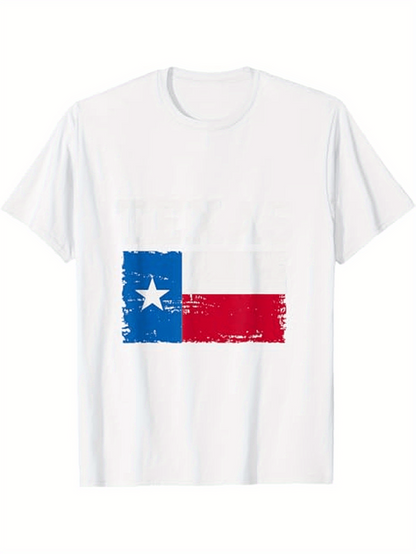 Men's Graphic T-Shirt Distressed Brushstroke Colors With Lone Star Flag Symbol