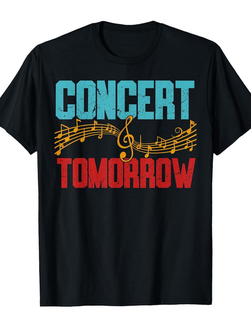 Men's Graphic T-Shirt Concert Tomorrow With Musical Notes And Colorful Grunge Letters Music
