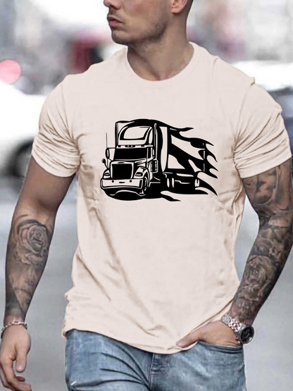 Men's Graphic T-Shirt Powerful Motion Lines Surrounding A Speeding Semi Truck