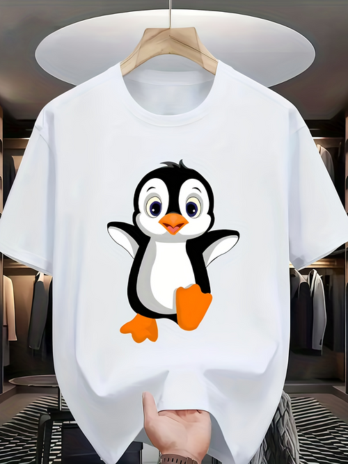 Men's Graphic T-Shirt Playful Cartoon Eyes And Cheerful Dancing Penguin