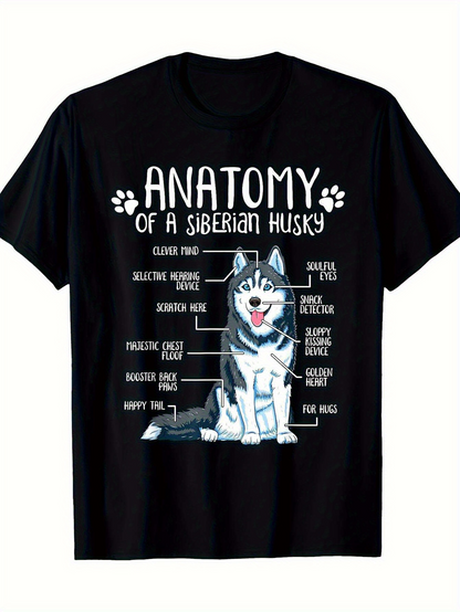 Men's Graphic T-Shirt Anatomy Of A Siberian Husky Cute Diagram Featuring Smiling Blue Eyed Playful Husky Dog