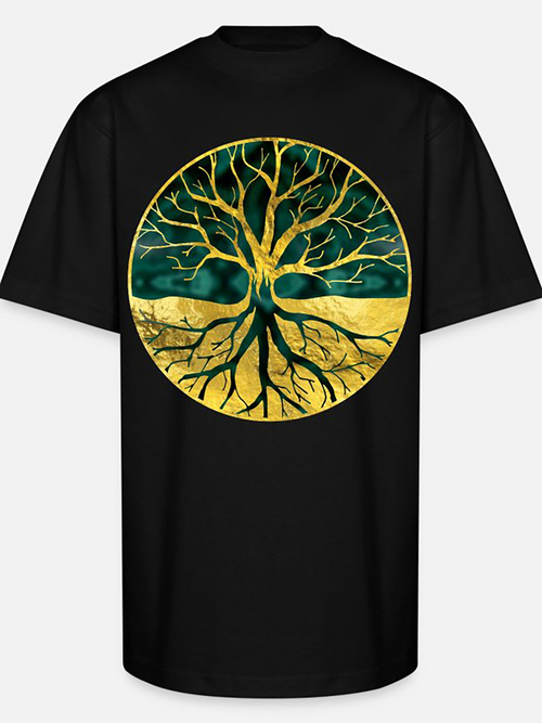 Men's Graphic T-Shirt Golden Roots Tree With Circular Cosmic Background Artwork Tree