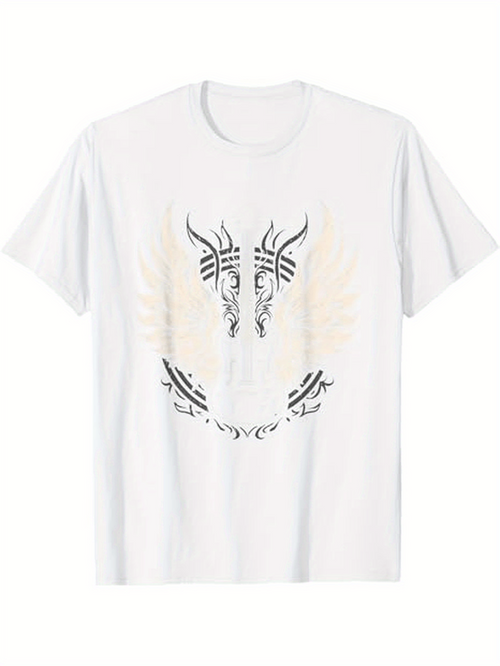 Men's Graphic T-Shirt Abstract Tribal Winged Horns And Feathers Surrounding Central Skull