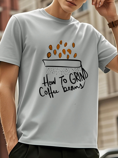 Men's Graphic T-Shirt How To Grind Coffee Beans Pouring Roasted Seeds Into Simple Bowl