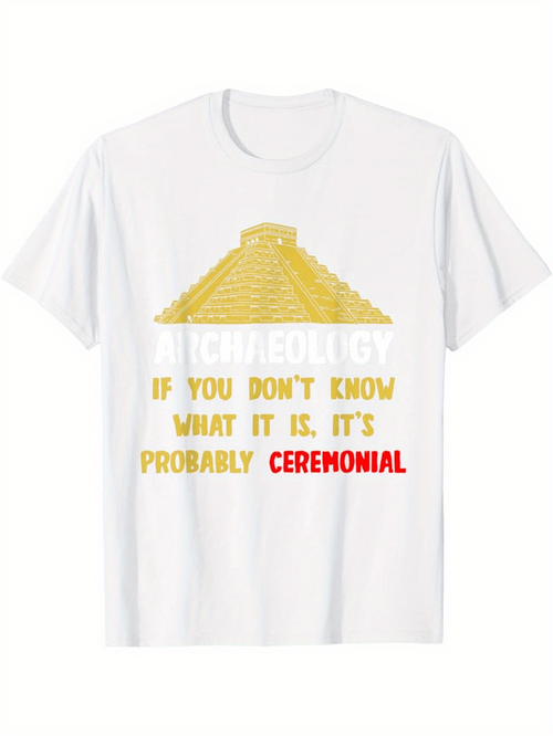 Men's Graphic T-Shirt Archaeology Golden Pyramid With Yellow Sunlight And Ceremonial Letters Above Pyramid