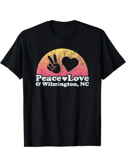 Men's Graphic T-Shirt Peace Love Sun With Hand Gesture And Heart Shape