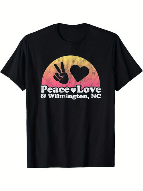 Men's Graphic T-Shirt Peace Love Sun With Hand Gesture And Heart Shape