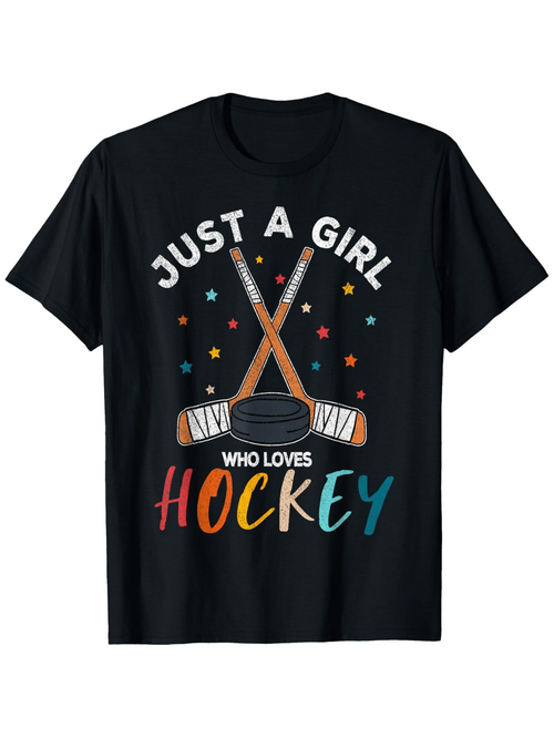 Men's Graphic T-Shirt Just A Girl Colorful Polka Dots And Hockey Sticks Under Bright Lights Hockey Stick