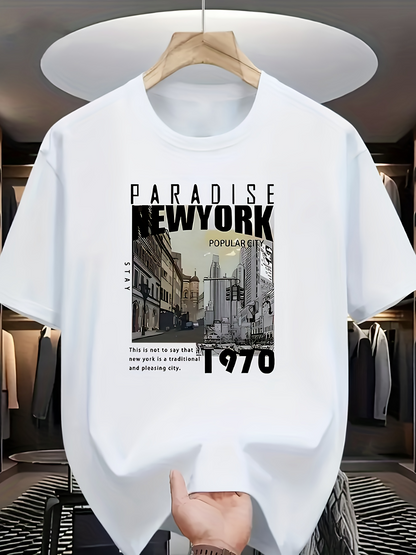 Men's Graphic T-Shirt Paradise New York Monochrome Cityscape With Classic Urban Street 1970