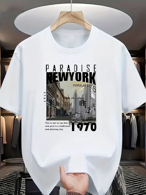 Men's Graphic T-Shirt Paradise New York Monochrome Cityscape With Classic Urban Street 1970
