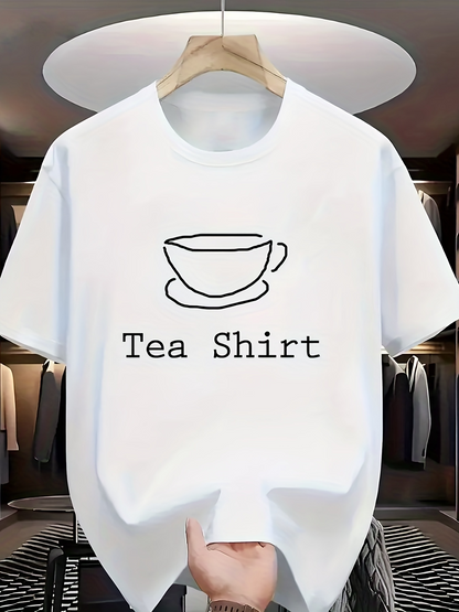 Men's Graphic T-Shirt Tea Shirt Minimalist Line Drawing Of A Teacup On Saucer