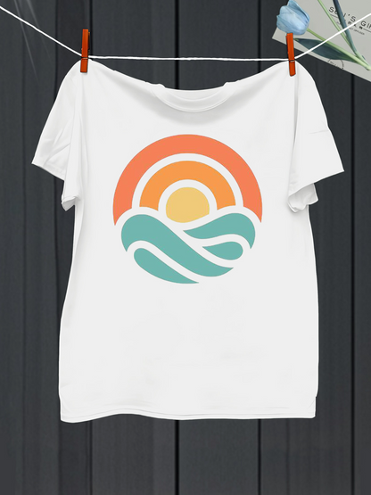 Men's Graphic T-Shirt Vintage Style Sunset With Ocean Waves Graphic Sun