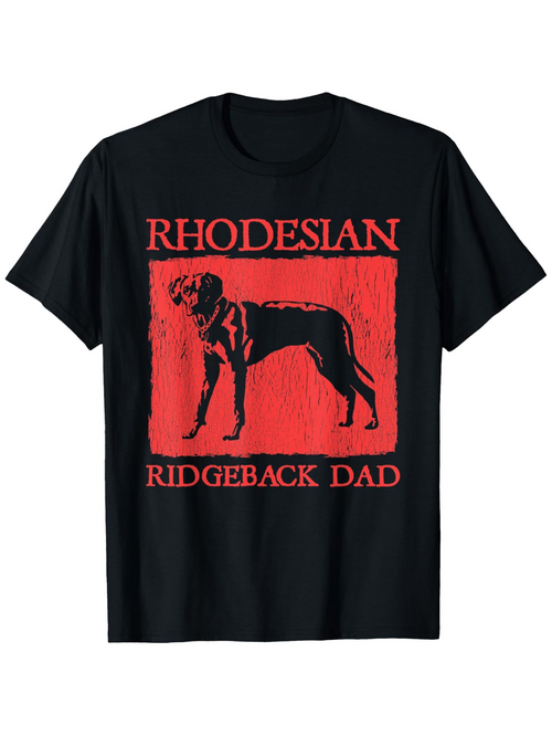 Men's Graphic T-Shirt Red Abstract With Bold Lettering Featuring Majestic Standing Ridgeback Dog