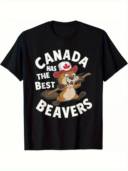 Men's Graphic T-Shirt Canada Has The Best Happy Cartoon Beaver Wearing Maple Leaf Hat