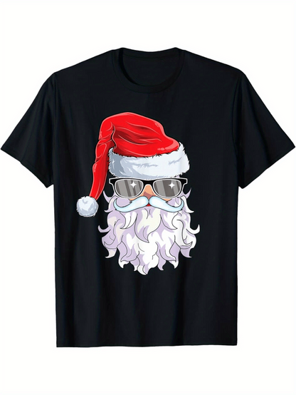 Men's Graphic T-Shirt Cool Sunglasses And Festive Hat On Cartoon Santa Claus