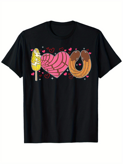 Men's Graphic T-Shirt Sweet Hearts With Pastry Ice Cream And Pretzel Shaped Desserts