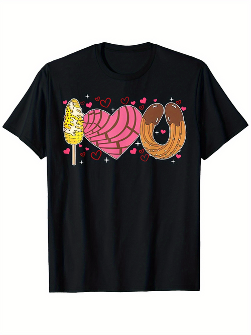 Men's Graphic T-Shirt Sweet Hearts With Pastry Ice Cream And Pretzel Shaped Desserts