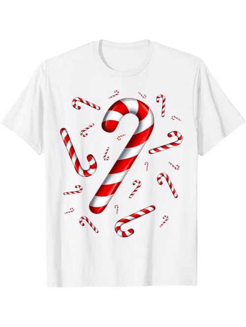 Men's Graphic T-Shirt Festive Holiday Candy Canes With Red White Stripes Arranged In A Circle Center Candy Cane