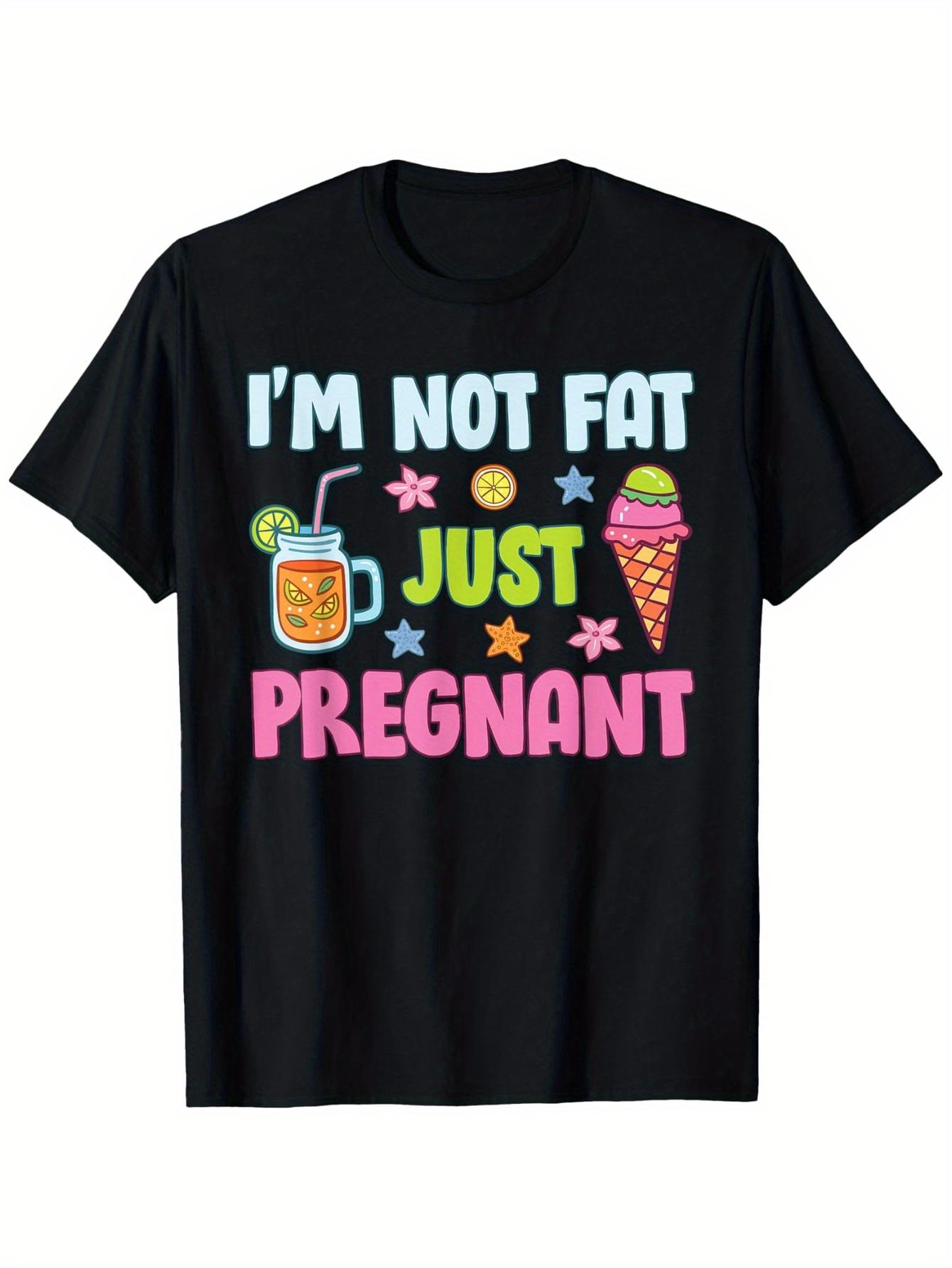 Men's Graphic T-Shirt Im Not Fat Just Pregnant Colorful Ice Cream And Lemonade Shirt
