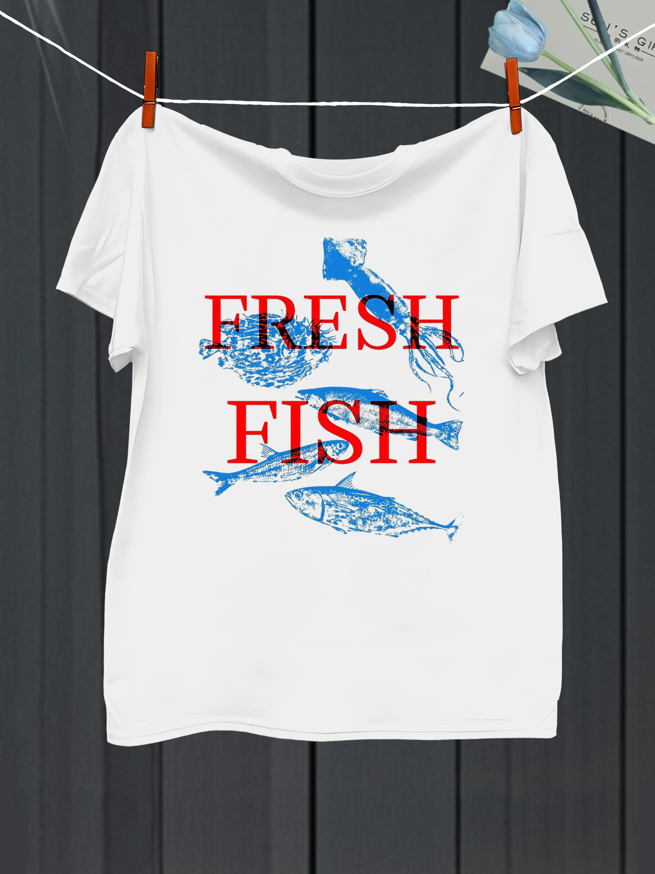 Men's Graphic T-Shirt Fresh Fish Overlapping Blue Sketches With Playful Marine Art Fish