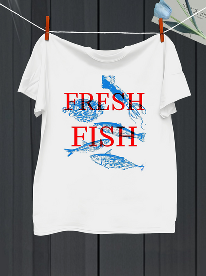 Men's Graphic T-Shirt Fresh Fish Overlapping Blue Sketches With Playful Marine Art Fish