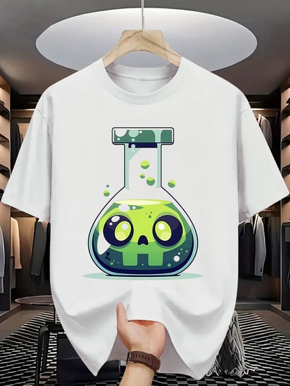Men's Graphic T-Shirt Glowing Green Liquid With Cute Cartoon Face Flask
