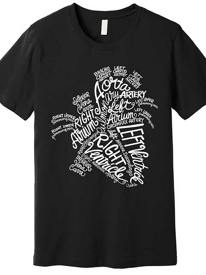 Men's Graphic T-Shirt Heart Anatomy With Artistic Typographic Medical Terms