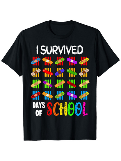 Men's Graphic T-Shirt I Survived Colorful Crayon Marks With Bright Lettering School