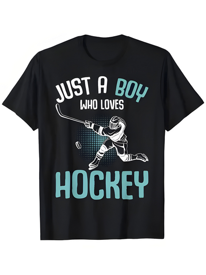 Men's Graphic T-Shirt Just A Boy Who Loves Energetic Blue White Hockey Player