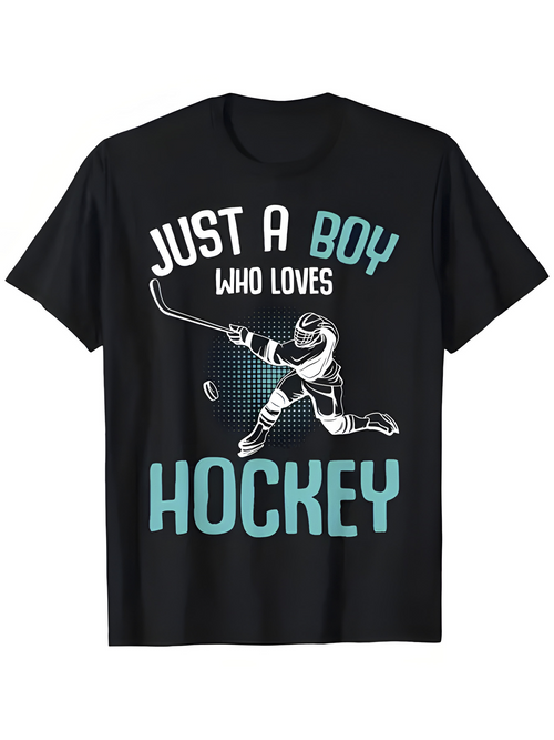 Men's Graphic T-Shirt Just A Boy Who Loves Energetic Blue White Hockey Player