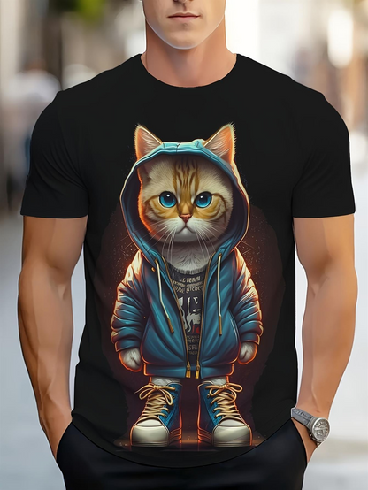 Men's Graphic T-Shirt Urban Street Style Hoodie With Sneakers Ginger Tabby Cat