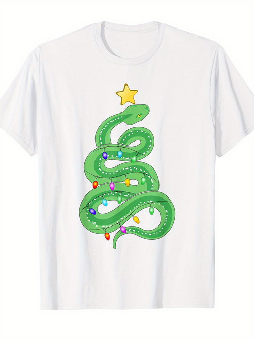 Men's Graphic T-Shirt Colorful Christmas Lights Wrapped Around Green Snake