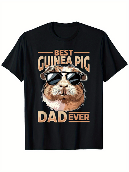 Men's Graphic T-Shirt Best Guinea Pig Dad Ever With Sunglasses Detailed Furry Animal Illustration