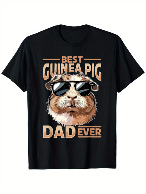 Men's Graphic T-Shirt Best Guinea Pig Dad Ever With Sunglasses Detailed Furry Animal Illustration