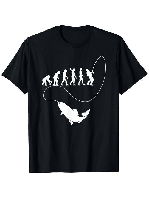 Men's Graphic T-Shirt Evolution Of Man Catching A Giant Fish With Fishing Line