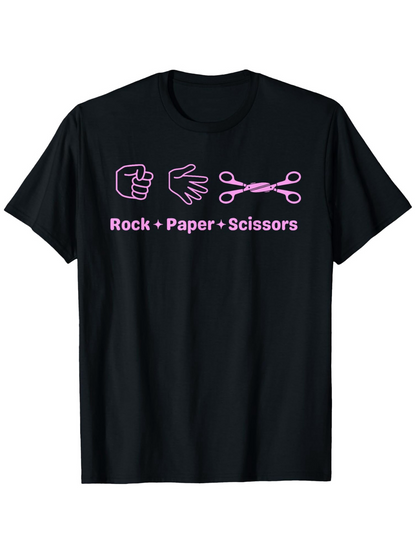 Men's Graphic T-Shirt Rock Paper Scissors Minimalist Pink Line Art With Hand Gesture Icons