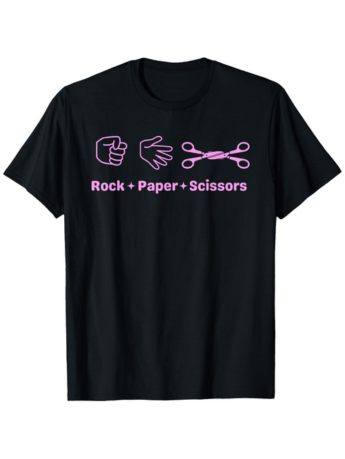 Men's Graphic T-Shirt Rock Paper Scissors Minimalist Pink Line Art With Hand Gesture Icons