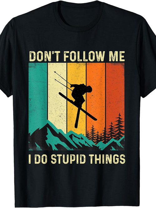 Men's Graphic T-Shirt Dont Follow Me Retro Colorful Outdoors With Skiing Adventurer Mountain