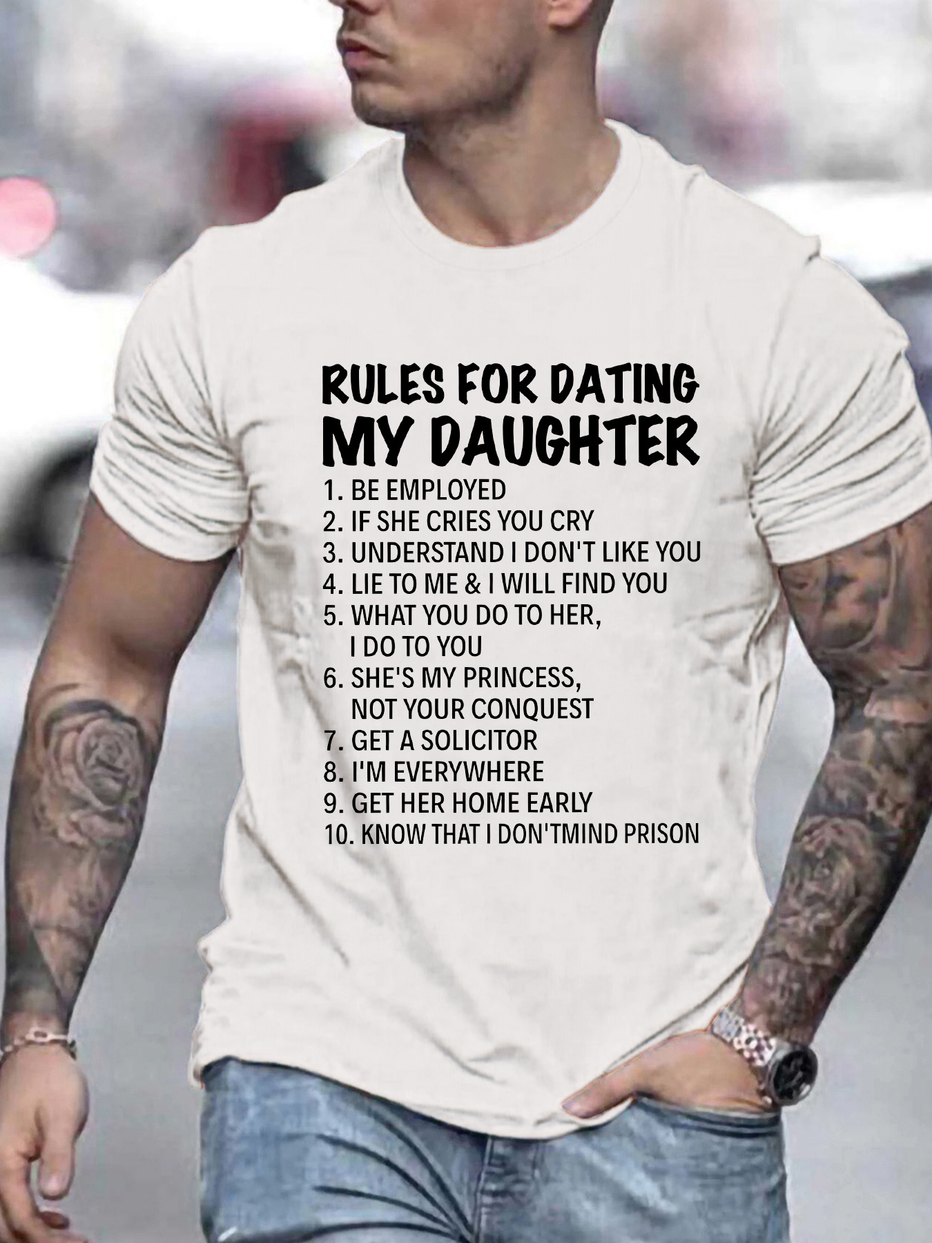 Men's Graphic T-Shirt Rules For Dating My Daughter Funny Warning List White Shirt
