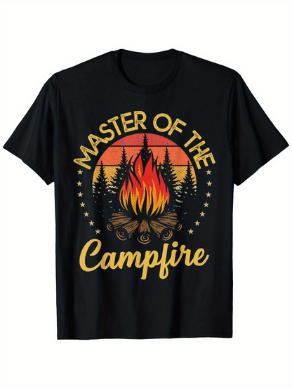 Men's Graphic T-Shirt Master Of The Campfire Glowing Sunset Fire With Pine Trees And Burning Logs Campfire