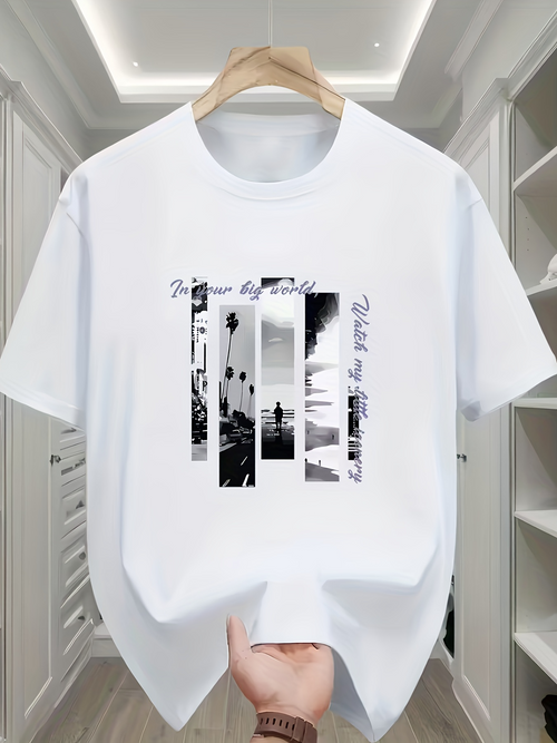 Men's Graphic T-Shirt Summer Cityscape With Palm Trees In Monochrome Sunset Urban Street
