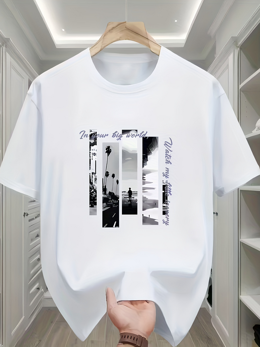 Men's Graphic T-Shirt Summer Cityscape With Palm Trees In Monochrome Sunset Urban Street