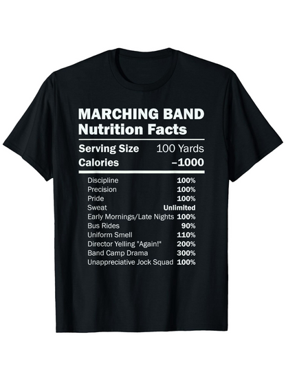 Men's Graphic T-Shirt Marching Band Nutrition Facts Humorous Ingredients With Typographic White Print T Shirt
