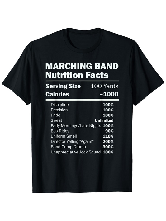 Men's Graphic T-Shirt Marching Band Nutrition Facts Humorous Ingredients With Typographic White Print T Shirt